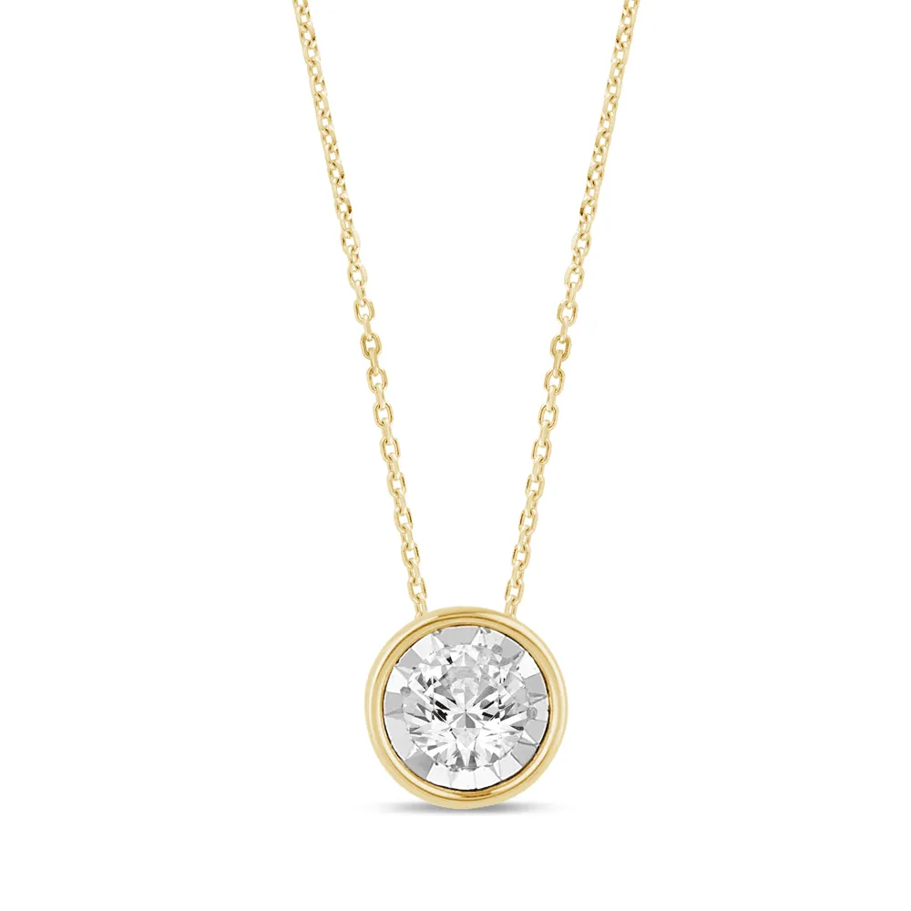 0.05ct Diamond Solitaire Bezel Necklace in 9ct Yellow Gold