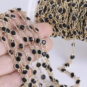 1 Foot 4mm Delicate Bezel Set Crystal & Brass Chain Bezel Set Crystals Glass Stones Connector Chain jewelry supplies 1pcs 10215150