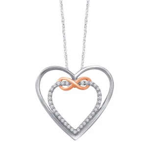 10K White Gold 1/10 Ctw Diamond Double Heart Pendant