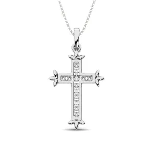 10K White Gold 1/8 Ct.Tw.Diamond Cross Pendant