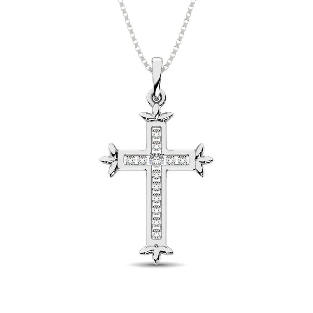 10K White Gold 1/8 Ct.Tw.Diamond Cross Pendant