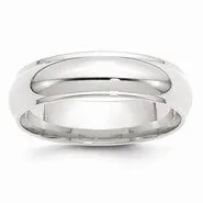 10k White Gold 6mm Half Round with Edge Wedding Band Ring