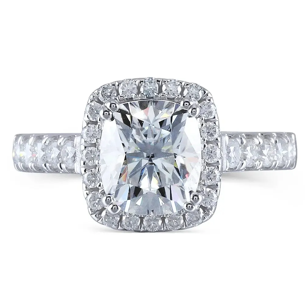 10k White Gold Halo Moissanite Ring 2.55ct Total