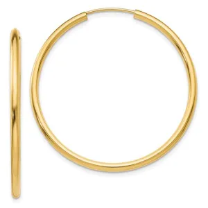 14k Gold 2 mm Wide Round Endless 40 mm Hoop Earrings