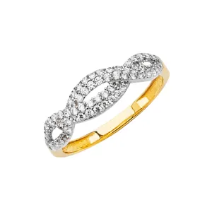 14K Solid Gold Fancy CZ Braided Trendy Women's Ring