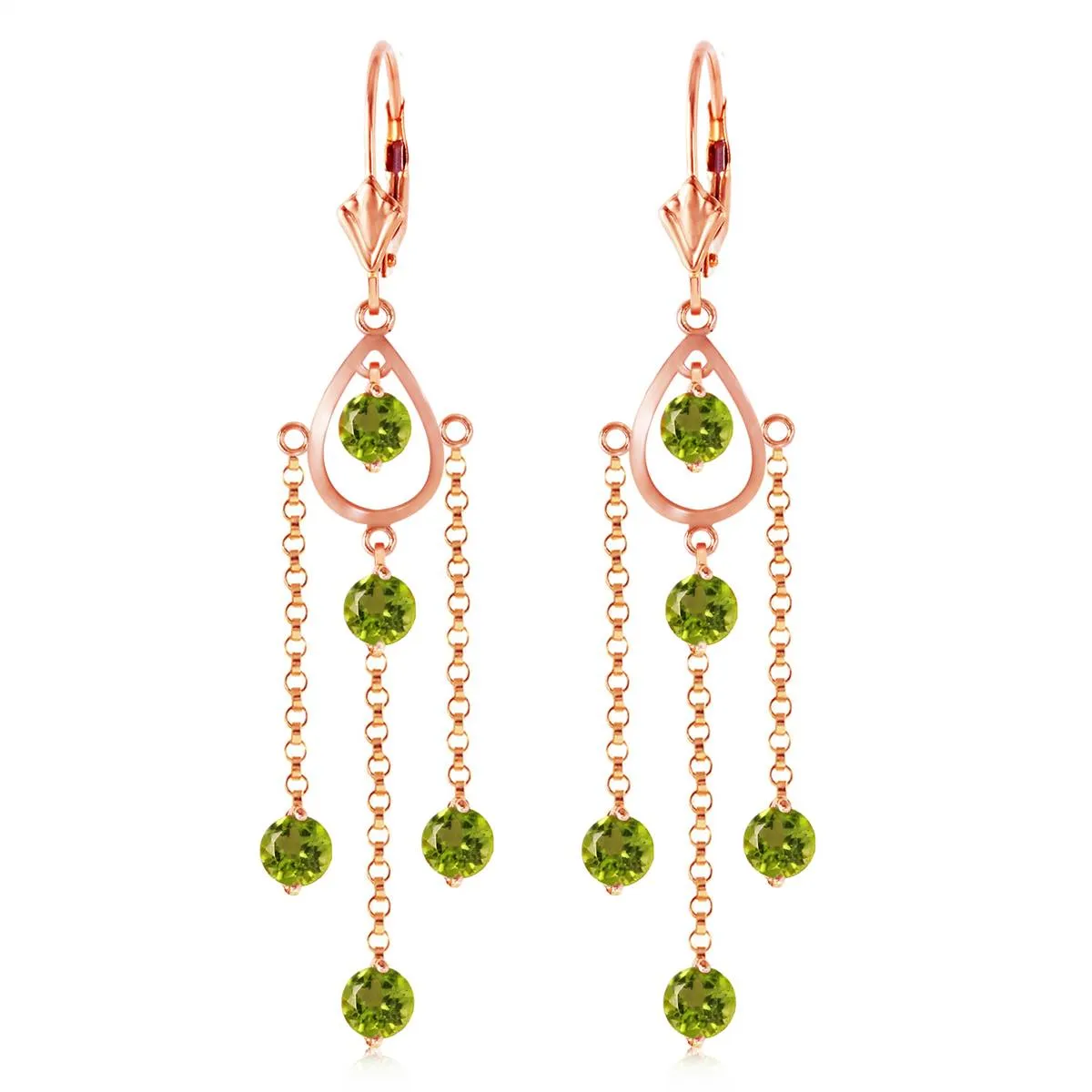 14K Solid Rose Gold Chandelier Peridot Earrings