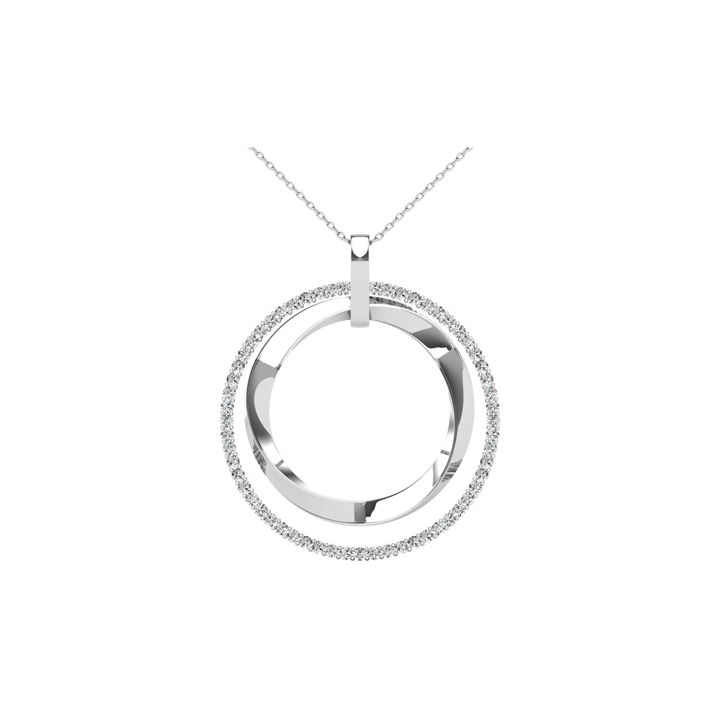 14K White Gold 1/2 Ct.Tw. Diamond Double Frame Pendant