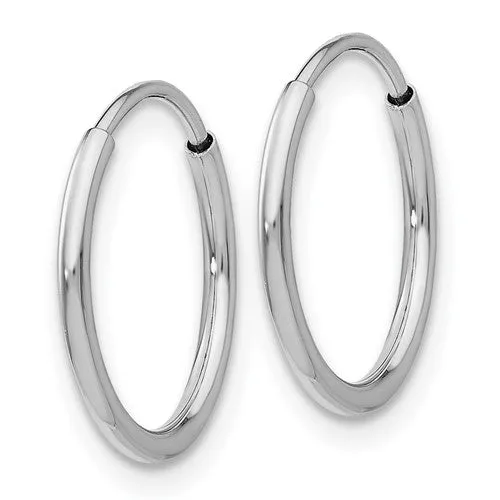 14k White Gold 1.25 MM wide 14 MM Polished Endless Hoop Earrings