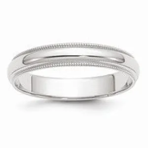 14k White Gold 4mm Milgrain Half Round Wedding Band Ring