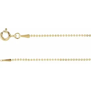 14K Yellow Gold 1 mm Hollow Bead 18" Chain