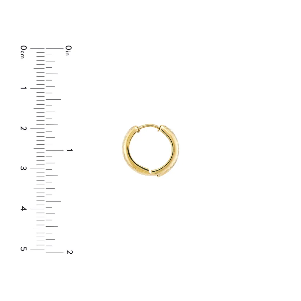 14K Yellow Gold Herringbone Textured Huggie Hoop Earrings