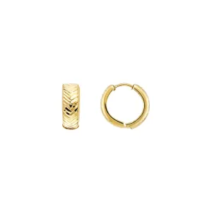 14K Yellow Gold Herringbone Textured Huggie Hoop Earrings