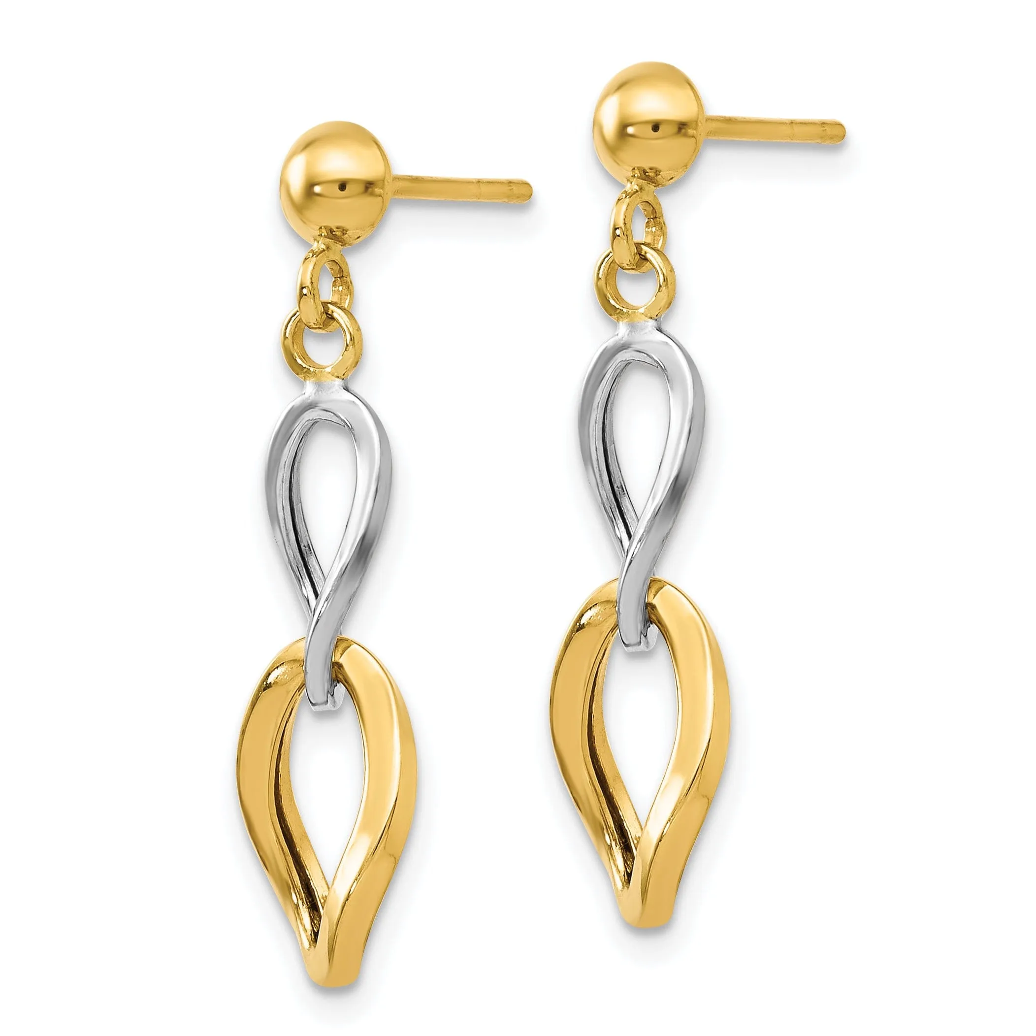 14k Yellow Rhodium Post Dangle Earrings