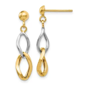 14k Yellow Rhodium Post Dangle Earrings