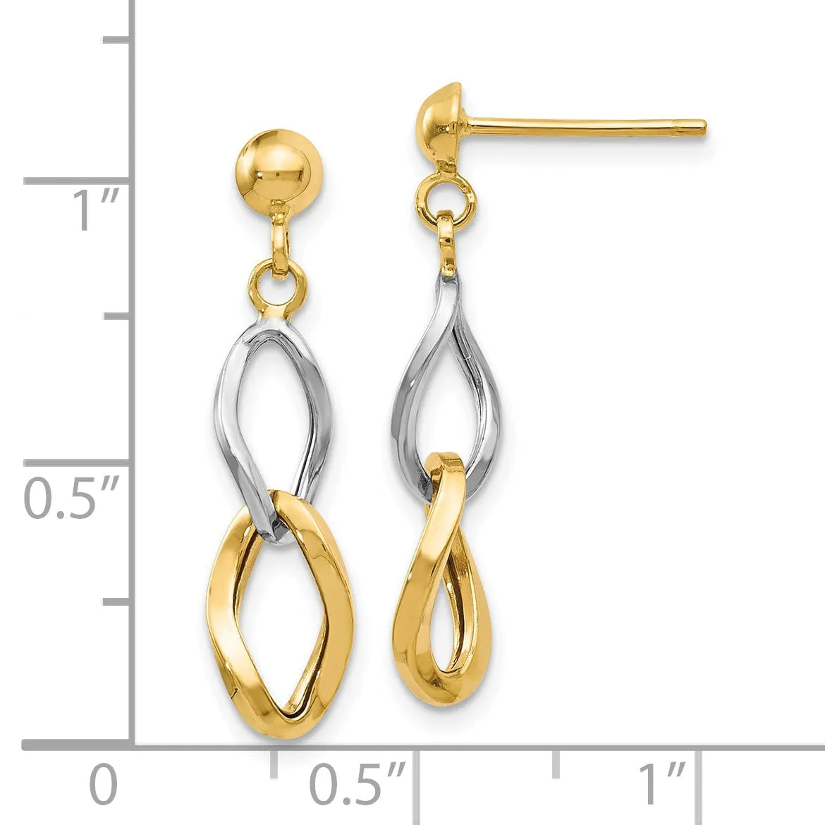 14k Yellow Rhodium Post Dangle Earrings