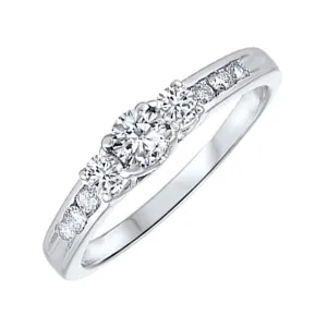 14KT White Gold & Diamond Classic Book 3 Stone Fashion Ring   - 1/2 ctw