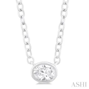 1/6 Ctw Petite East-West Bezel Set Oval Cut Diamond Fashion Pendant With Chain in 10K White Gold