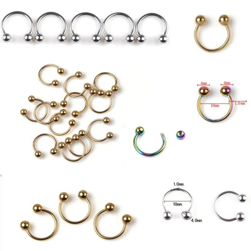 1PC 316L Stainless Steel Horseshoe Bar Lip Nose Hoop Septum Ear Ring Belly Button 1.2G 8/10mm Body Piercing Jewelry