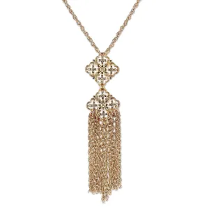 2028 Jewelry Gold Tassel Fringe Fleur De Lis Necklace 18"