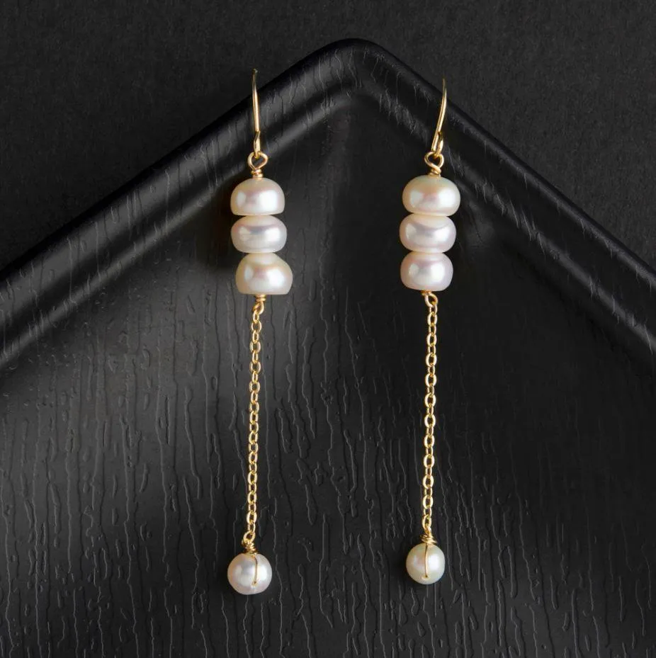 24 Carat Guaranteed Gold Plated Hanging Chain Freshwater Natural Cultural Pearl Fashion Drop Earring- PER 2126