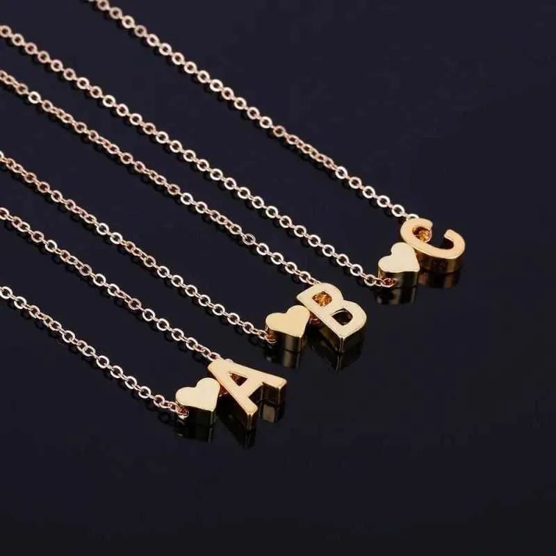 26 Letters Tiny Dainty Heart Initial Pendant Necklaces for Women