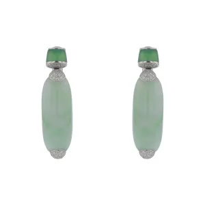 67.89ct Jade, 3.27ct Chrysoberyl and 1.27ct Diamonds Drop Earrings in 18K White Gold