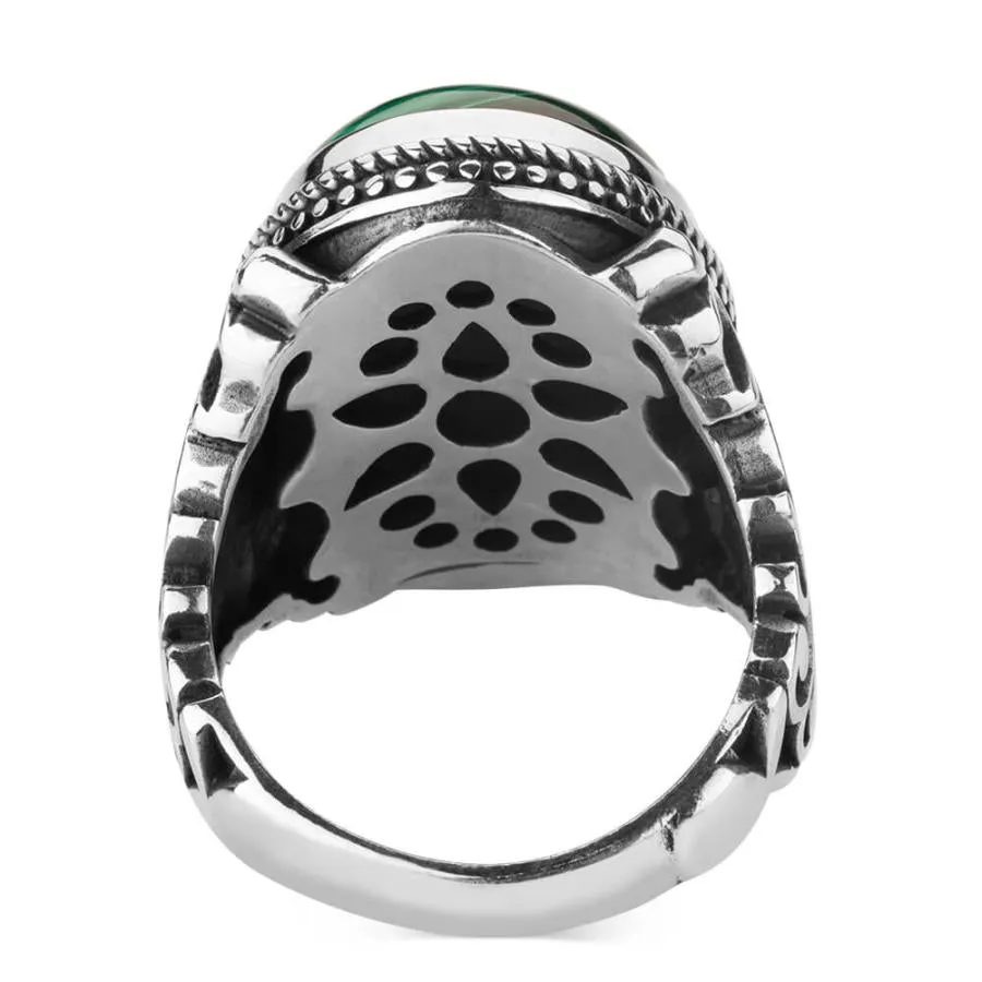 925 Sterling Silver Men's Green Malachite Stone Ring Men's Ring with Stone Quality Silver Malachite Ring