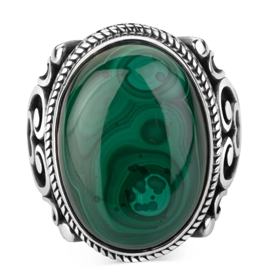 925 Sterling Silver Men's Green Malachite Stone Ring Men's Ring with Stone Quality Silver Malachite Ring