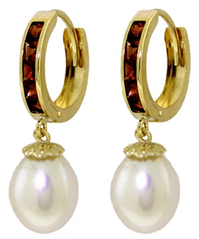 9.3 Carat 14K Solid White Gold Hoop Earrings Garnet Pearl