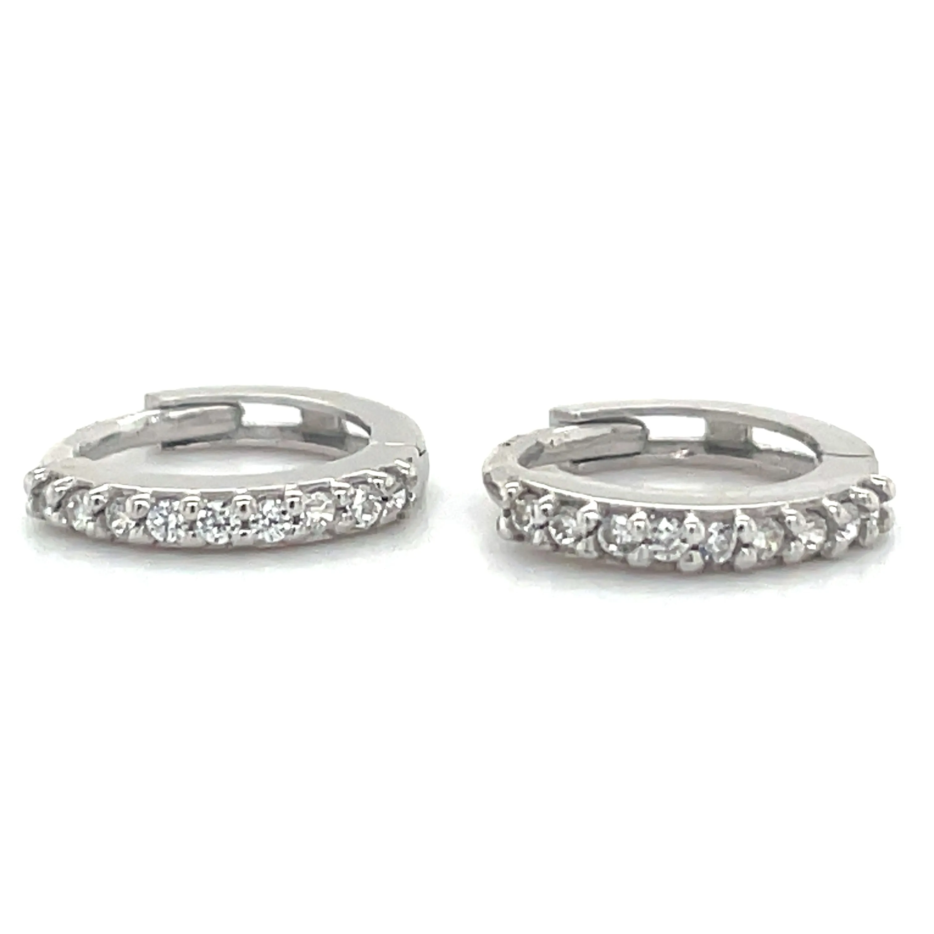 9ct White Gold Cz Set Clicker Hoop Earrings