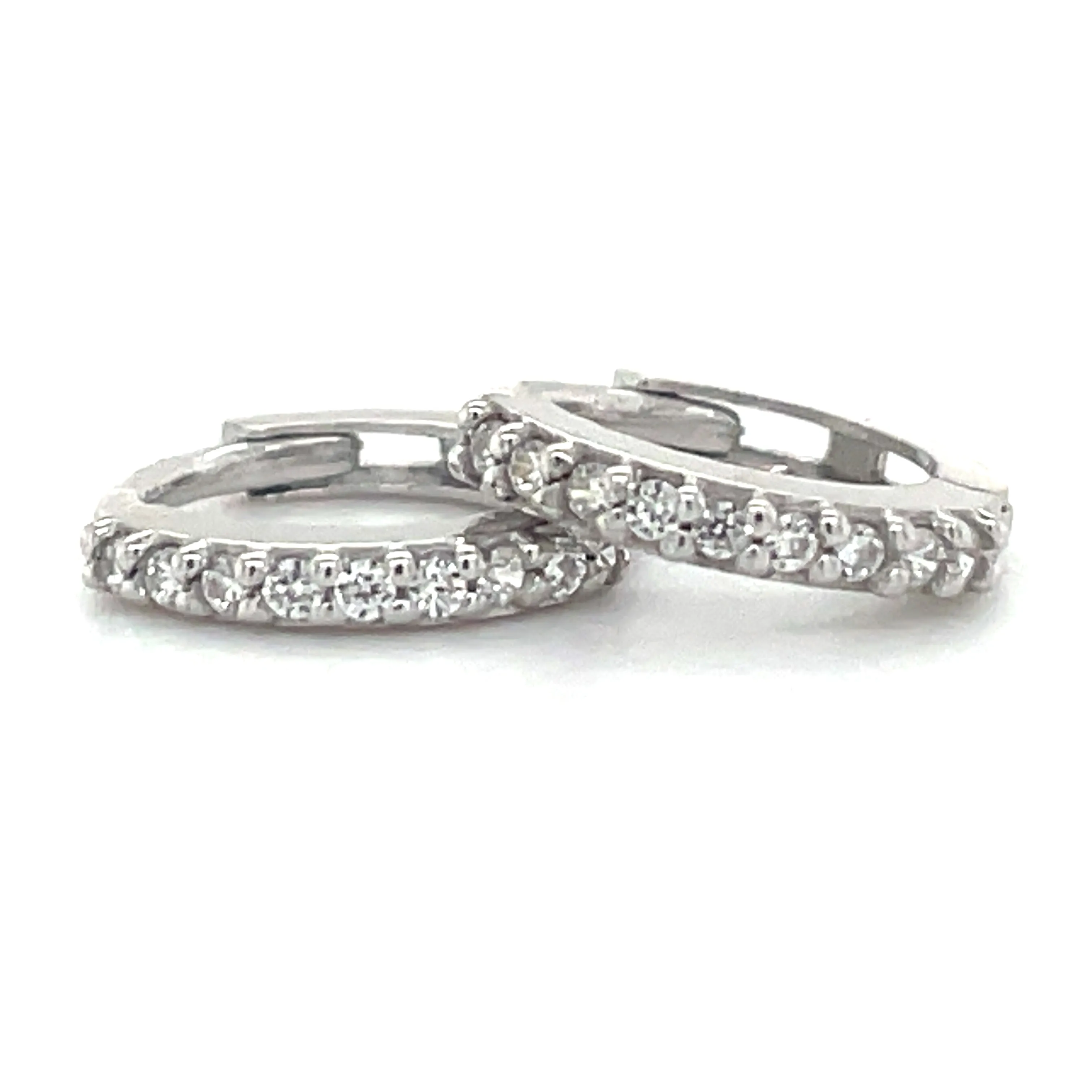 9ct White Gold Cz Set Clicker Hoop Earrings