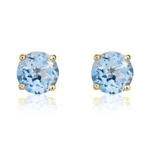 9K Yellow Gold 5mm Round Aquamarine Stud Earrings