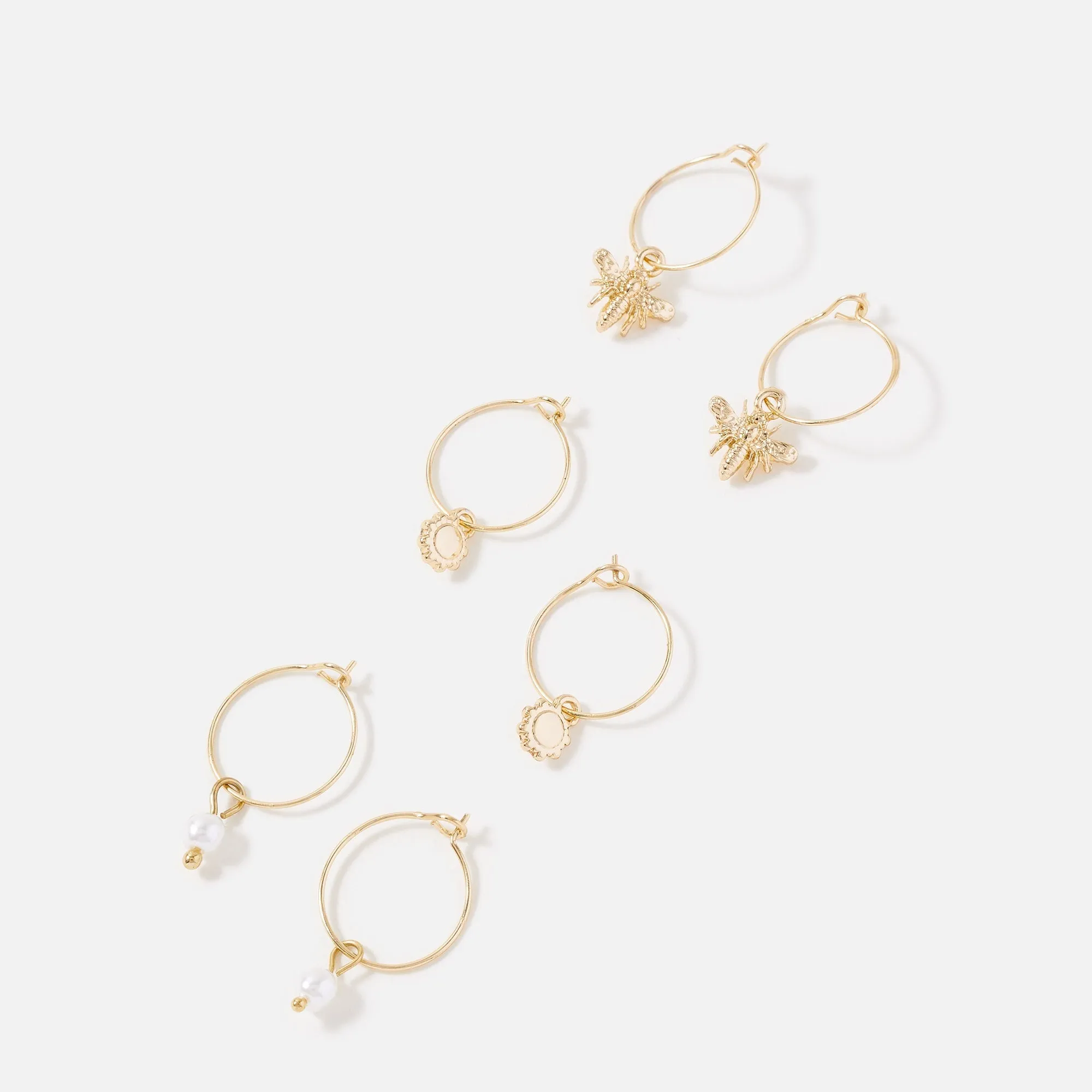 Accessorize London Women's Gold 3 X Bugs Hoop Earring Pack