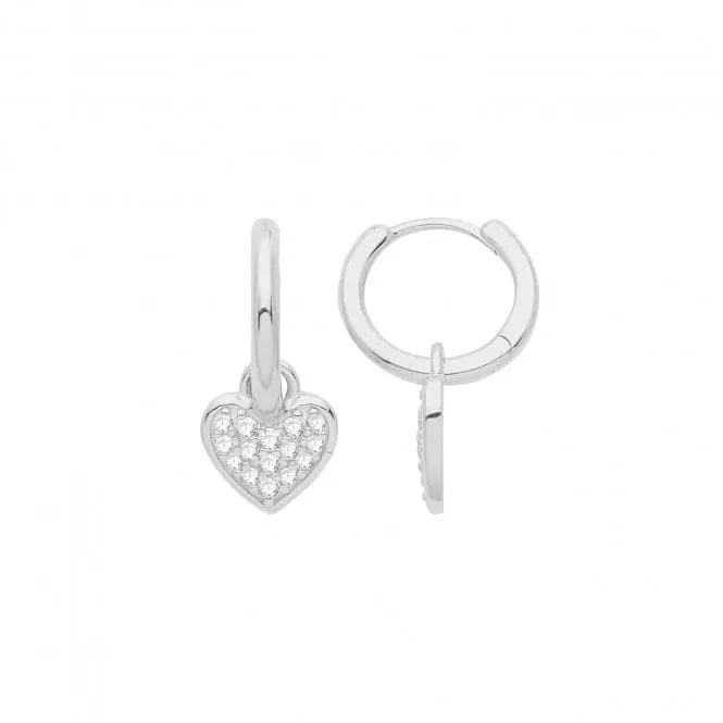 Acotis Silver Hoops Rhodium With Zirconia Set Heart G51279