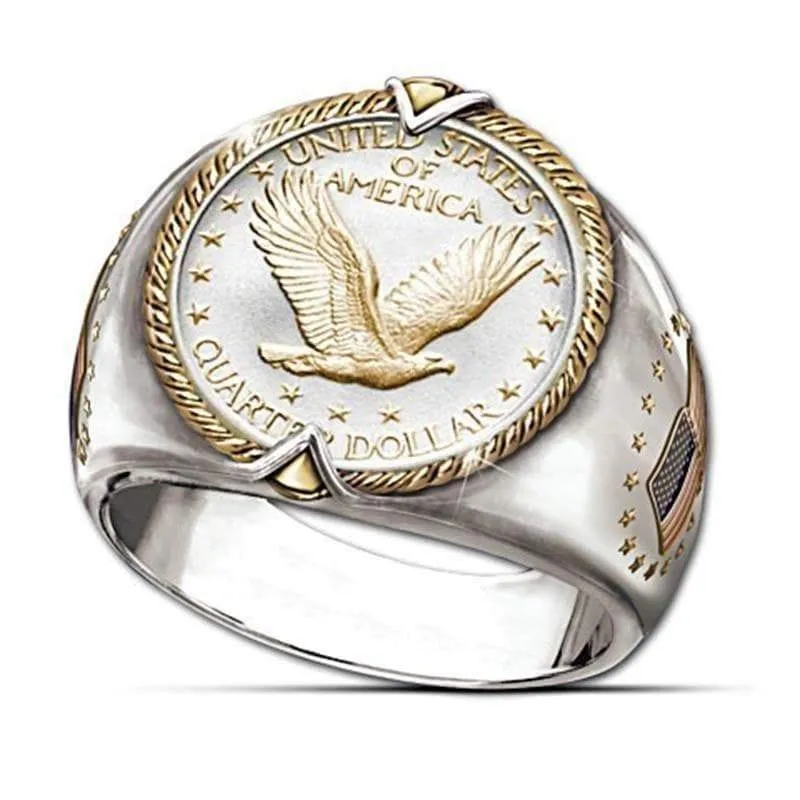 American Eagle Quarter Dollar Coin Signet Ring (Gold   Silver)