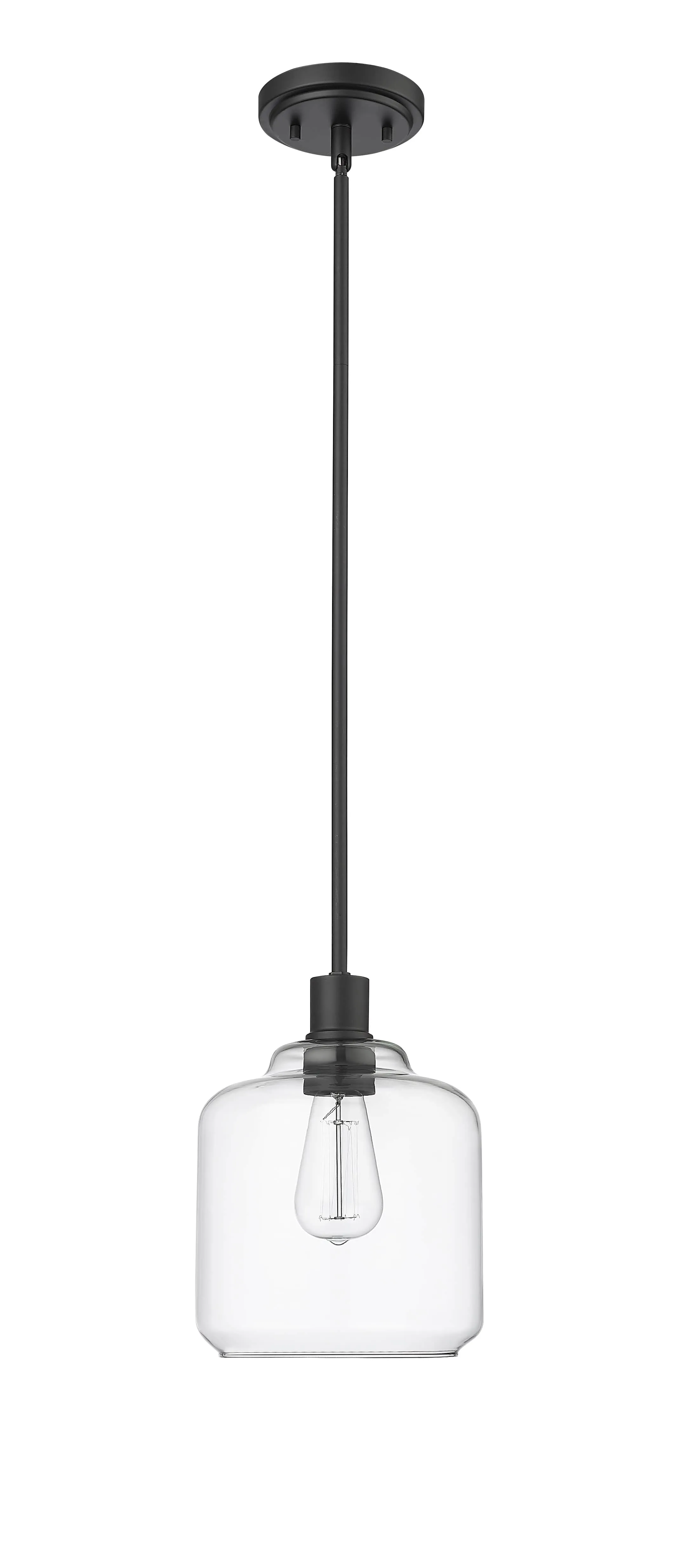 Asheville Mini-Pendant - Matte Black - Clear Glass - 8in. Diameter - E26 Medium Base