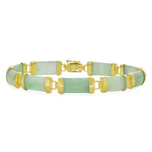 Asian Style Gemstone Chain Link Bracelet with Onyx & Jade 14K Gold Plated 7.5"