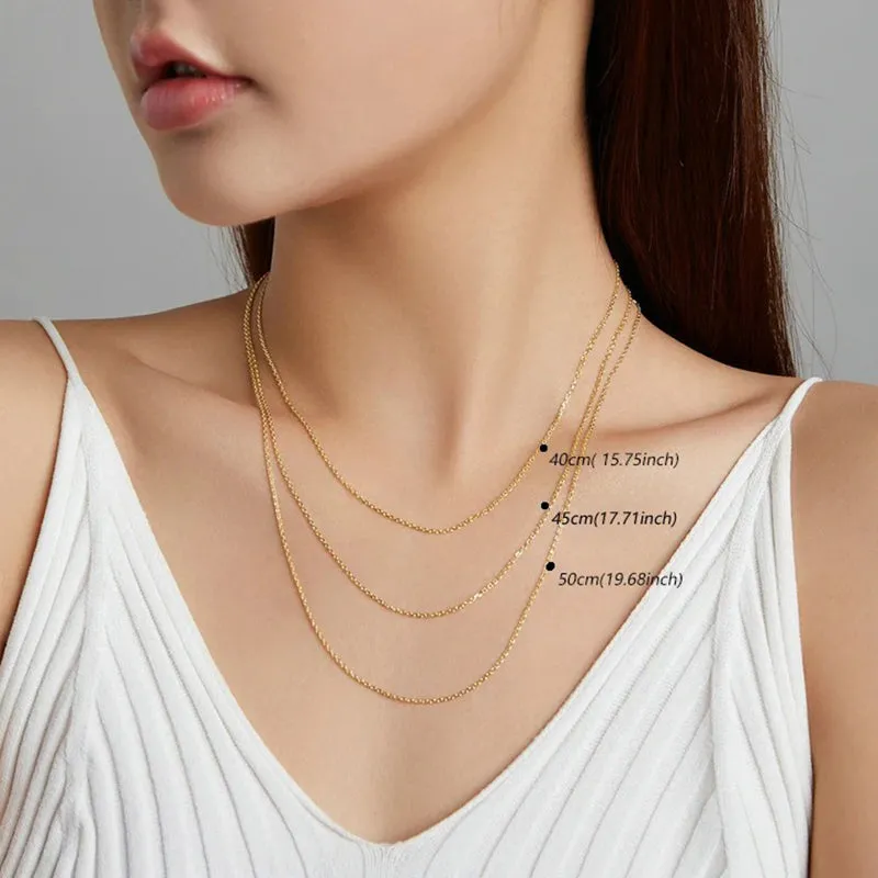 Authentic Gold Color 925 Sterling Silver Basic Cable Chain Necklace Pendant for Women Long Chain Fashion Jewelry