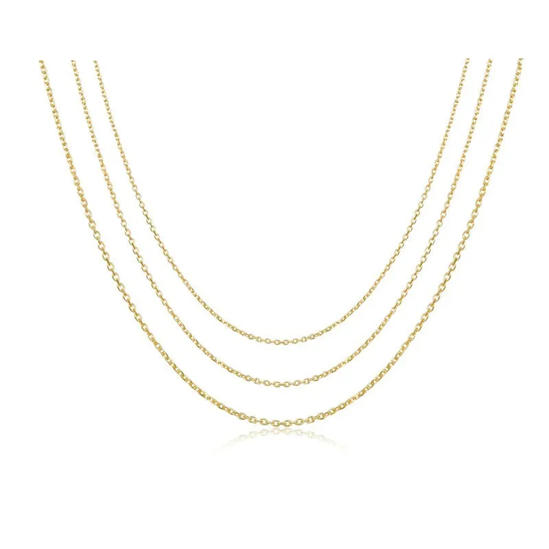 Authentic Gold Color 925 Sterling Silver Basic Cable Chain Necklace Pendant for Women Long Chain Fashion Jewelry