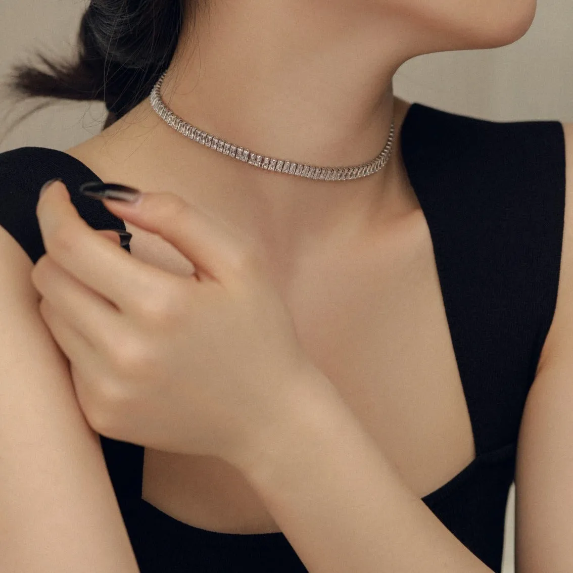 Baguette Tennis Choker Necklace