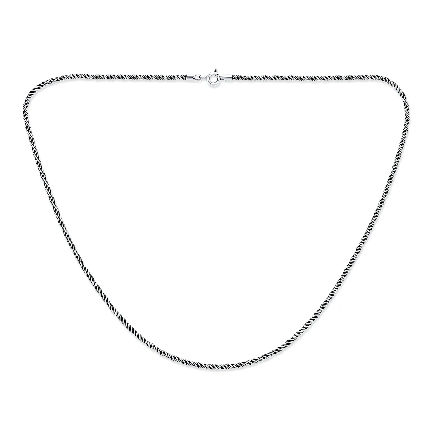 Bali Black Oxidized Sterling Silver Rope Twist Chain Necklace for Men 16-24 Inch