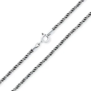 Bali Black Oxidized Sterling Silver Rope Twist Chain Necklace for Men 16-24 Inch