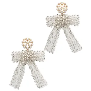 Beaded Ribbon   Pearl Cluster Earrings