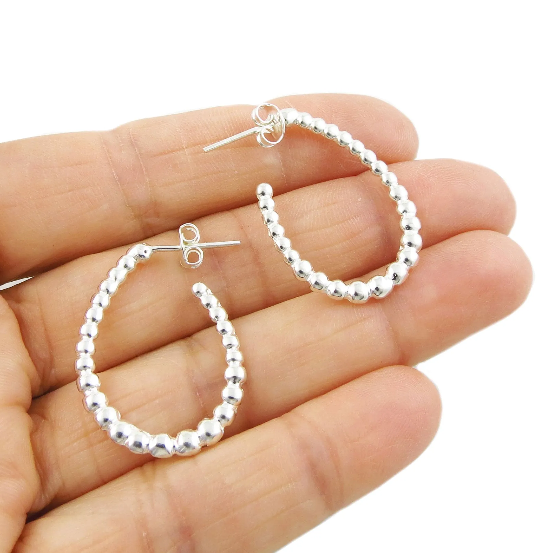 Beaded Silver Hoop Earrings Medium