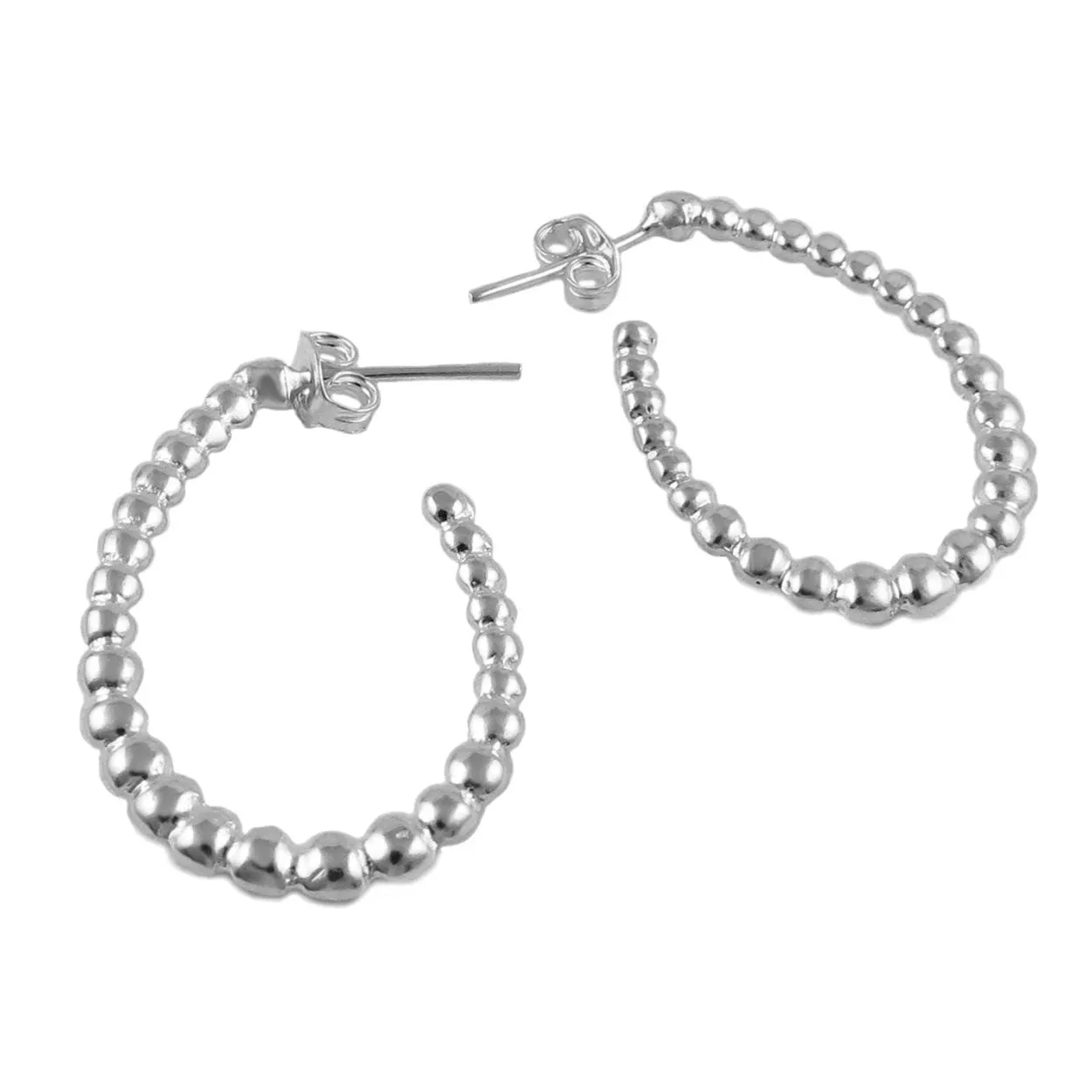 Beaded Silver Hoop Earrings Medium