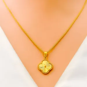 Bespoke Golden Clover 22k Gold Pendant W/ Chain