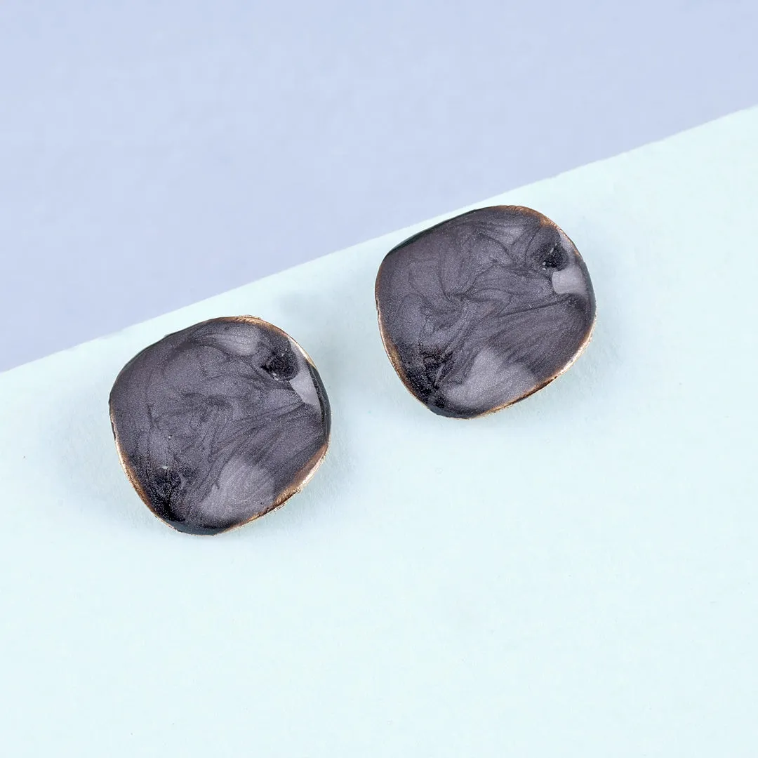 Black Plated Round Drop Earrings