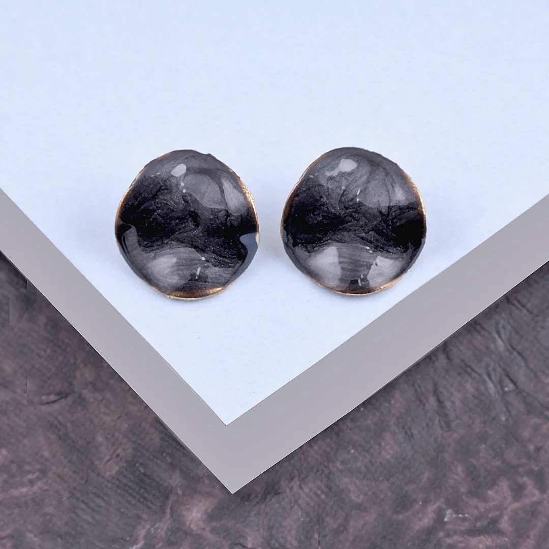 Black Plated Round Drop Earrings