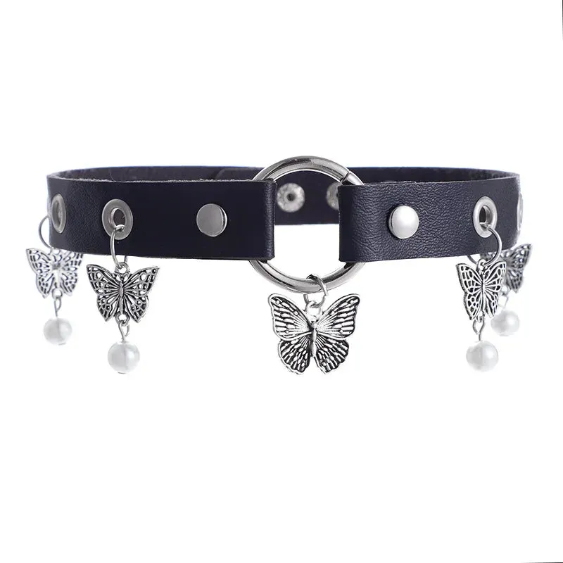 Black PU Leather Butterfly Choker