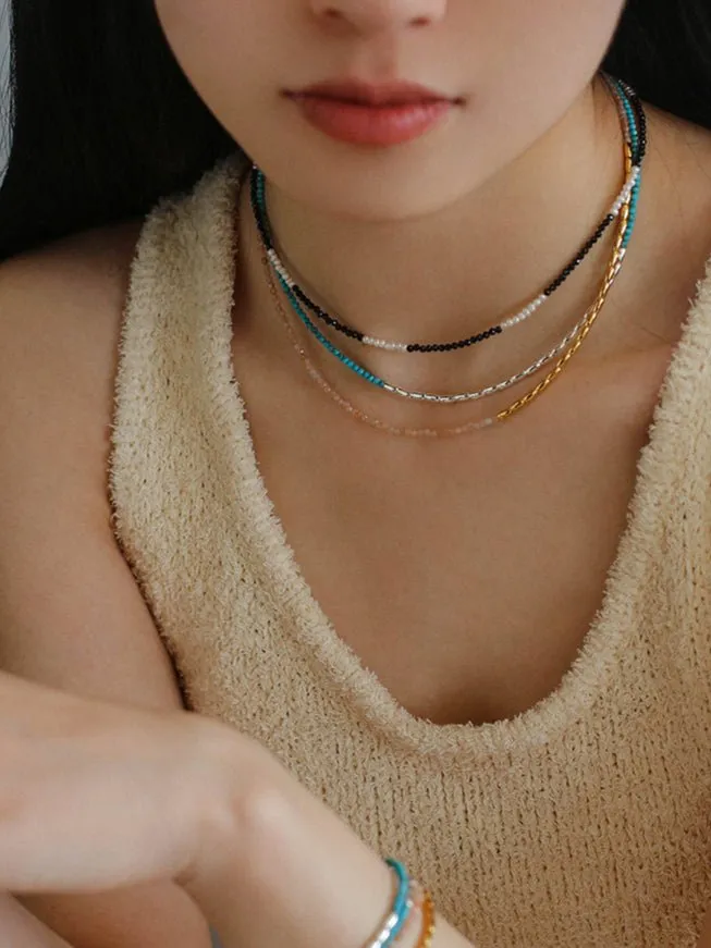 Black Spinel Mini Beaded Pearl Necklace